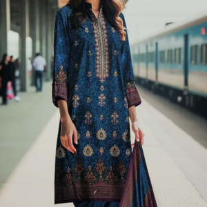 Dhanak 3 Piece Embroidered Suit - Image 4