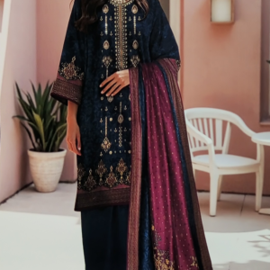Khaddar 3 Piece Embroidered Suit - Image 4