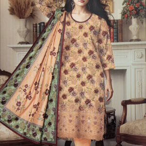 Khaddar 3 Piece Embroidered Suit with Patch - Image 5